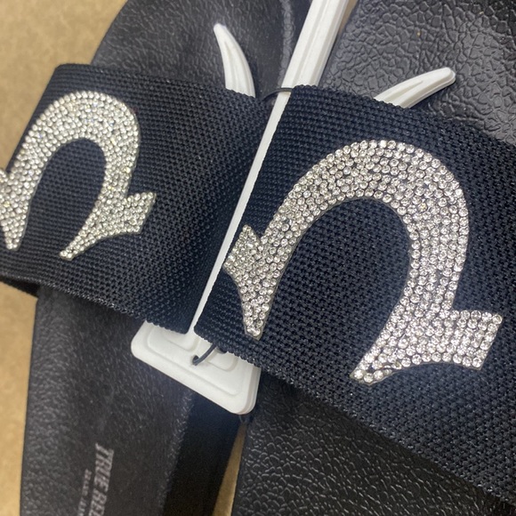 NWT TRUE RELIGION RHINESTONE SANDALS  Slipper Slide black crystal Swarovski - Picture 4 of 13